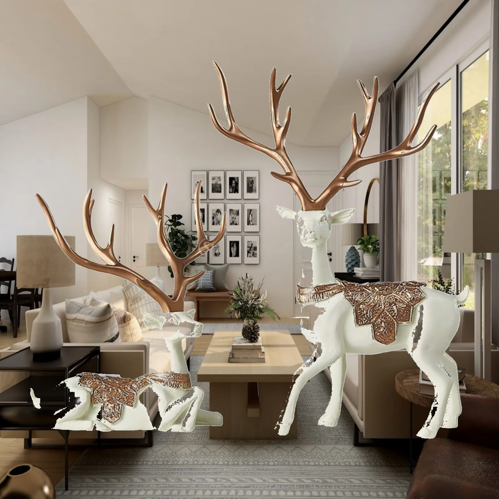 Nordic Style Couple Deer Statue, Deer Figurine Reindeer Sculptures Good Decor for Office Desktop Shelf Home Decor