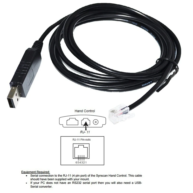 Adaptateur USB vers Rj11 Rj12 6P4C, câble de commande série EQMOD pour monture Az-Gti, PC allergique pour câble de commande manuelle