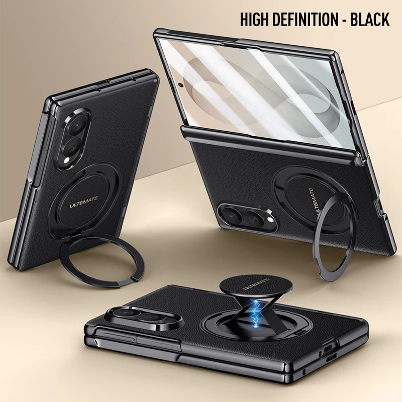 Case For Samsung Galaxy Z Fold 8 Luxury Magnetic PU Leather Rotation Bracket Hand Strap Folding Cover with HD Privacy Glass