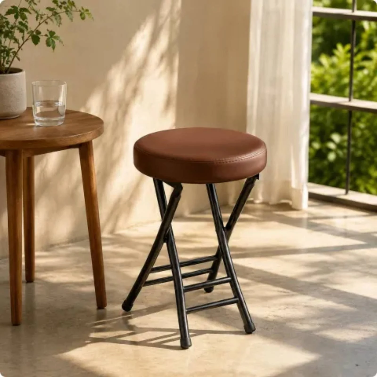 Round Folding Stool Sturdy Padded Folding Stool Portable Easy to Clean for Household, Balcony