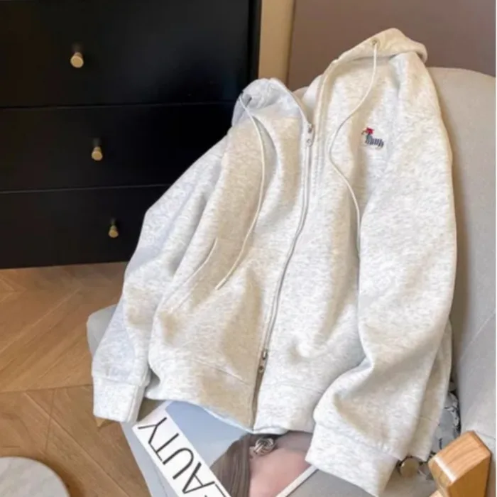 سترة نسائية من Faionable مطرزة رفيعة بسحاب مزدوج سترة كورية جديدة 2025 سترة كسول بغطاء للرأس ملابس خارجية #3