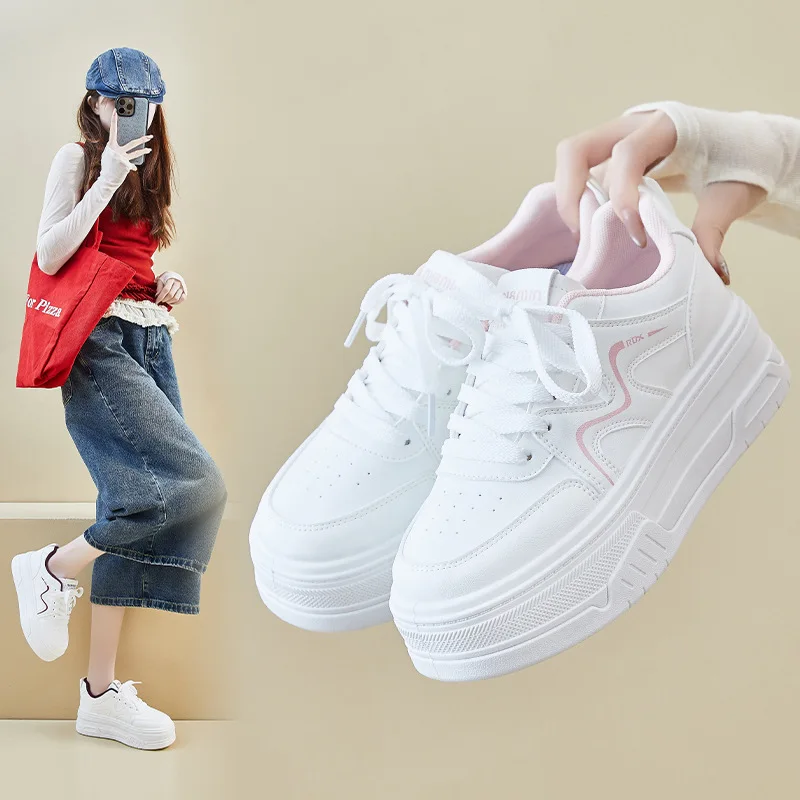 

Женские дизайнерские маленькие белые туфли, весенне-осенние женские кожаные туфли для отдыха на шнуровке, повседневные кроссовки с увеличенным круглым носком