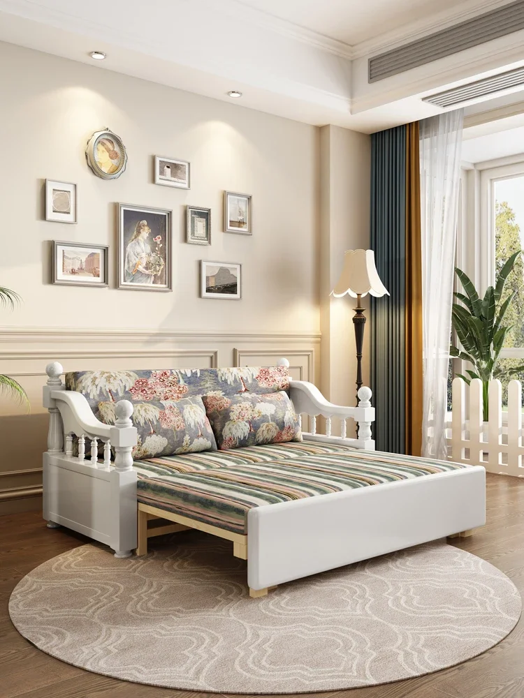 

Однотонный деревянный диван-кровать двойного назначения для гостиной, современный и простой, складной для домашнего использования