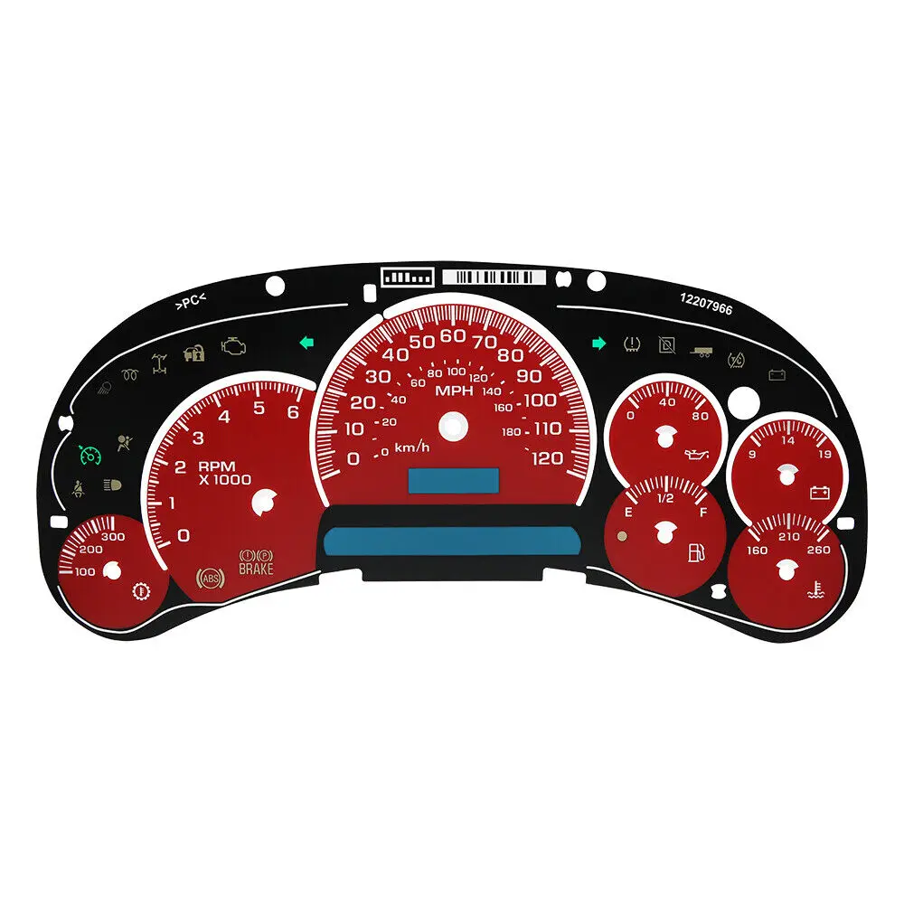 

Red Gauge Face Overlay LED Version Trans Temp for GM Gas Silverado Sierra Regency Instrument Clusters