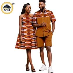 Summer African Sexy Halter Dresses for Women Matching Men Outfits Top Shirt and Short Pant Sets Bazin Couple Clothes 24C028
