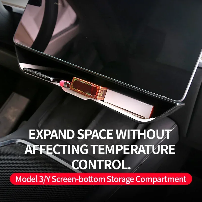 Per Tesla Model Y Model 3 2023 Accessori Organizer Sotto lo schermo Vassoio portaoggetti Scatola di immagazzinaggio Dietro lo schermo Doppia scatola