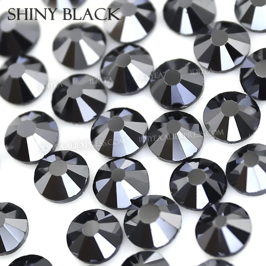 Diamante de imitación negro brillante de hematita, cristales strass de fijación en caliente, piedra de espalda plana para costura DIY, arte,