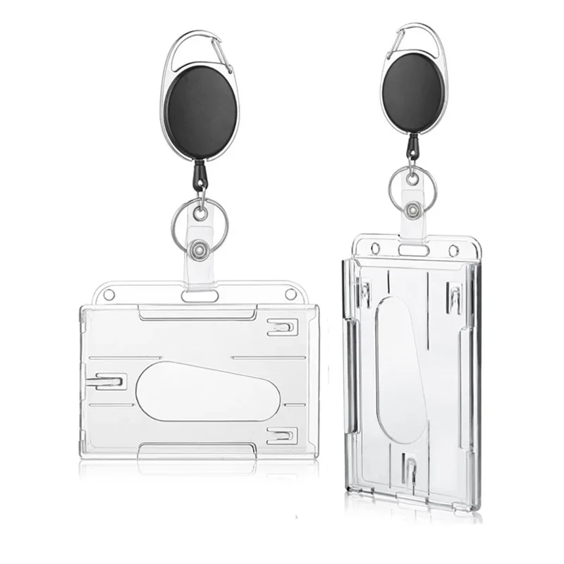 Porte-badge avec bobine pour cartes de travail, fentes transparentes pour cartes, étiquette d'identification, sac de rangement pour carte d'employé