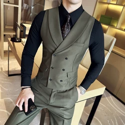 ( Vest + Pants) Men Luxury Double Breasted Design 2 pieces Formal Groom Wedding Dress Vest Set Fashion Mens Club Singer Clothing