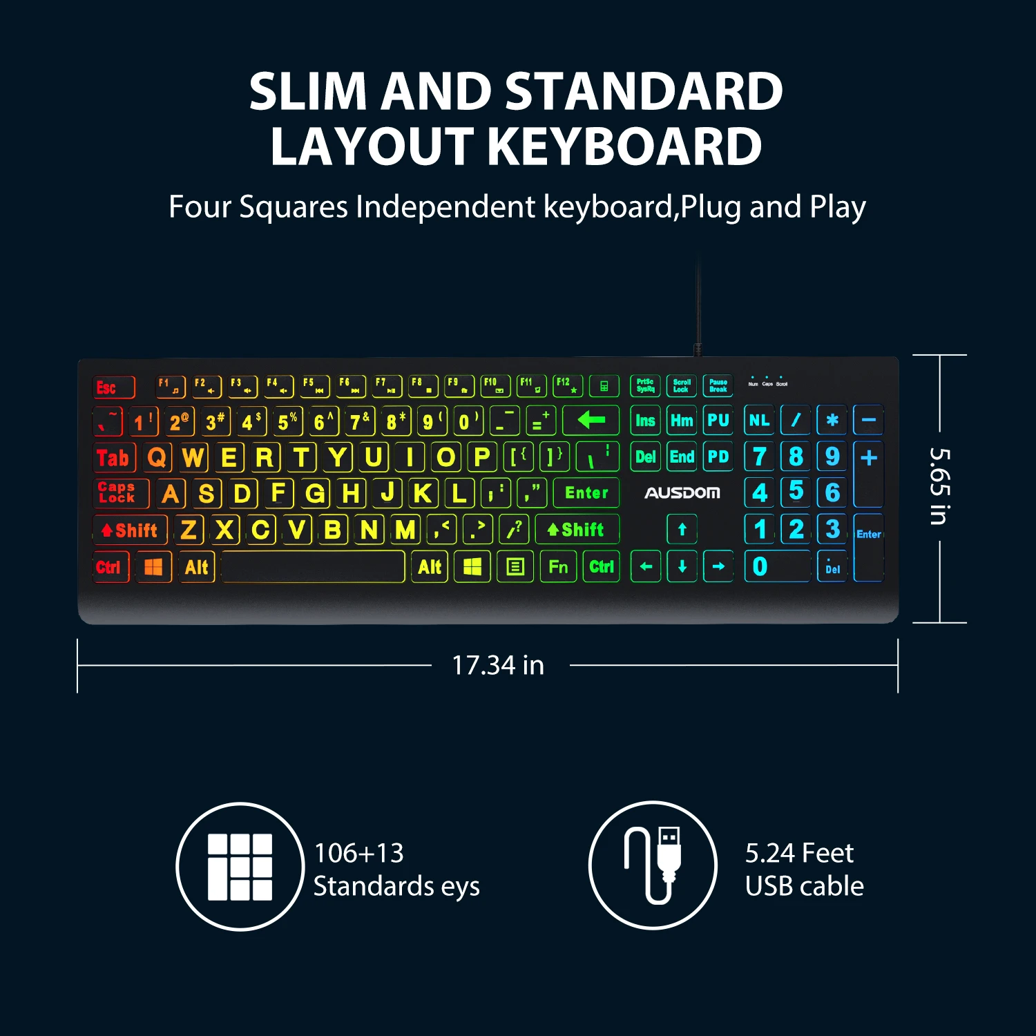 Imagem -06 - Teclado Retroiluminado com Fio Design Resistente a Derramamento 106 Teclas Fontes Grandes Teclado do Escritório para Windowsmacos Usdom-y3