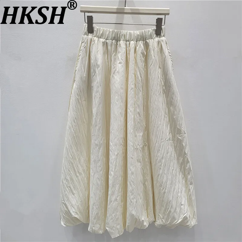 

HKSH Весенне-осенняя новая женская юбка-бутон с эластичной резинкой на талии, плиссированные однотонные трапециевидные универсальные элегантные милые трендовые юбки HK14139