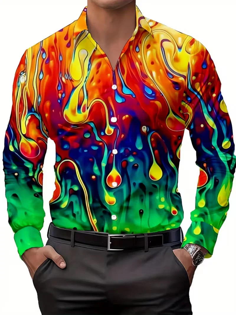 

Trendy new 3D printed abstract art pattern printed men's long sleeved shirt, suitable for daily wear