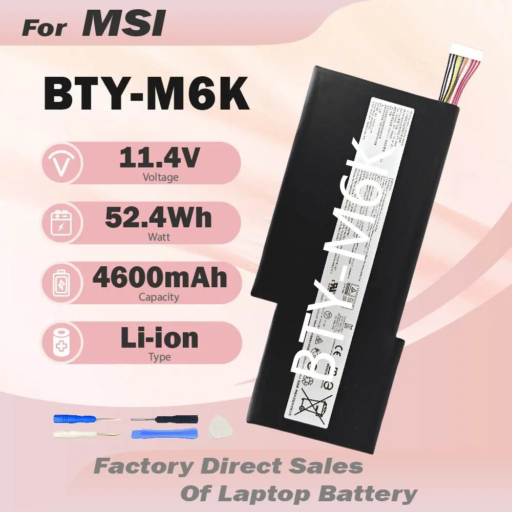 

BTY-M6K Battery for MSI Stealth Pro GF63 GF65 GF75 GS63VR GS73VR 7RG 7RG-005 MS-17B4 MS-16K3 Thin 8RD 8RC Thin 3RD 8RC 9SC