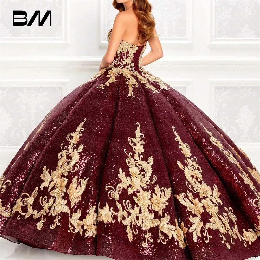 Vestidos De 15 Quinceañera Burgundy Quinceanera Dress 2024 With Gold Lace Cocktail Dresses Jacket Sleeves Vestidos De Baile