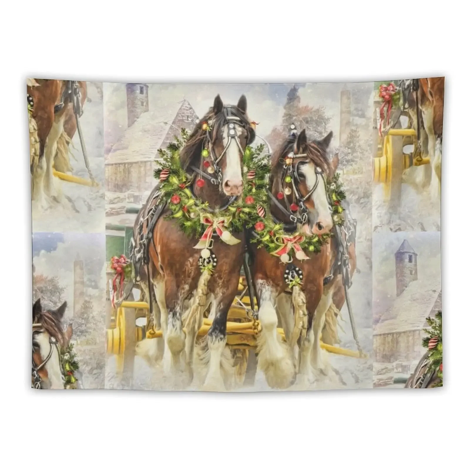 Christmas Clydesdales Tapestry House Decorations Aesthetic Decoration Tapestry