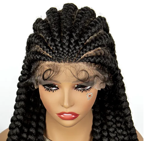 Synthetische Full HD-Spitze-geflochtene Perücken mit Babyhaar, lockige Box-Zöpfe, Perücke für schwarze Frauen, 96,5 cm lange Cornrow-Haarperücke mit Spitzenfront