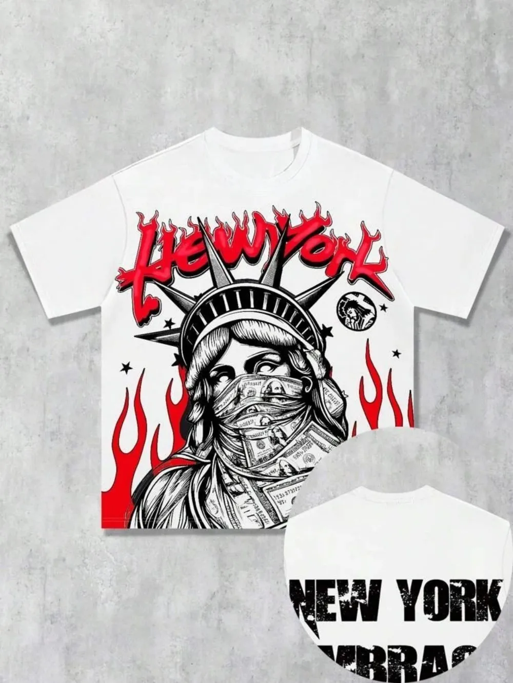 Hot selling new men's Statue of Liberty printed round neck breathable T-shirt and shorts outdoor comfortable two-piece set - Image 6