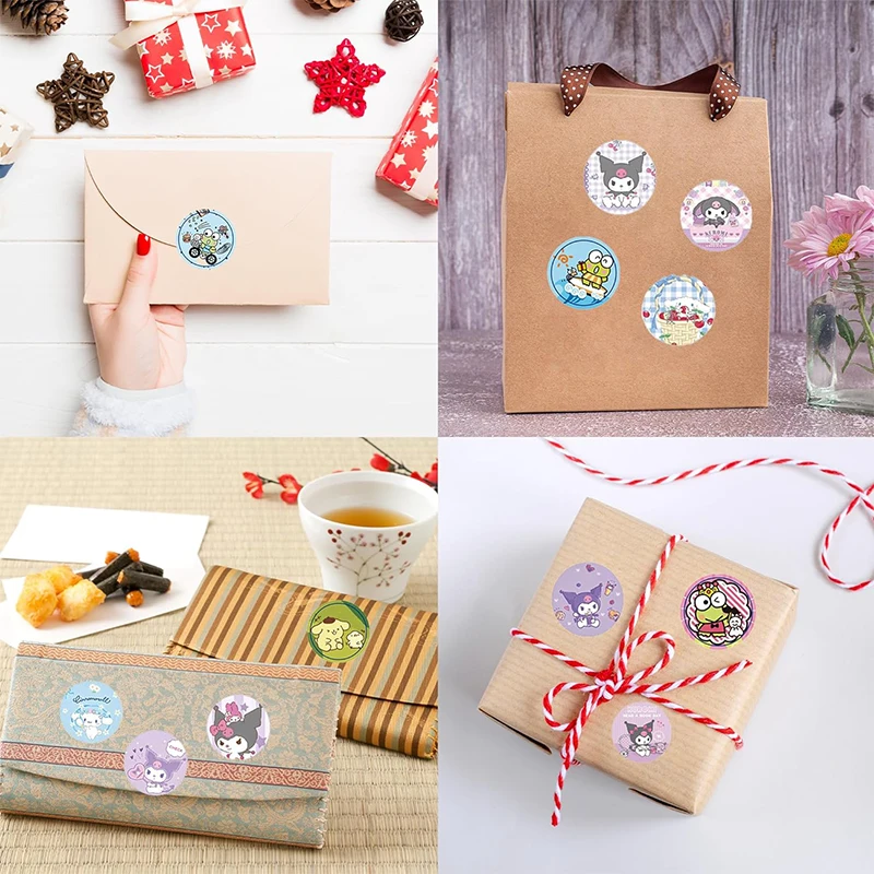 500 pçs/rolo sanrio kuromi adesivos recompensa kawaii olá kitty melodia diy pvc portátil decalques decoração dos desenhos animados stiker presente do miúdo brinquedo