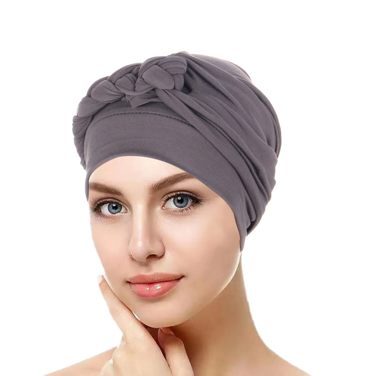 Solid Color Braid Muslim Hijab Caps Ramadan Women Wrap Head Soft Elastic Ladies Fashion Indian Turban Bonnet