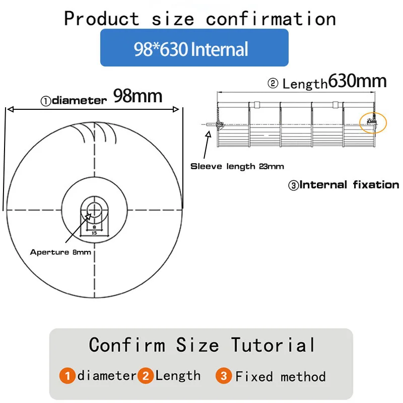 Hanging air conditioner rotor air conditioner blade room rotor through flow fan blade fan blade-98*630Internal fixation