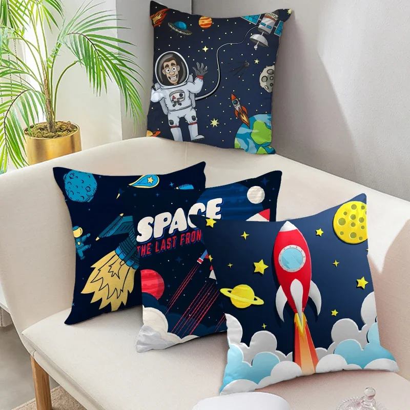 Cartoon Astronaut Rocket Spaceship Sofa Home Bedroom Decoration Pillowcase Kids Room  Space Theme Cushion Cover