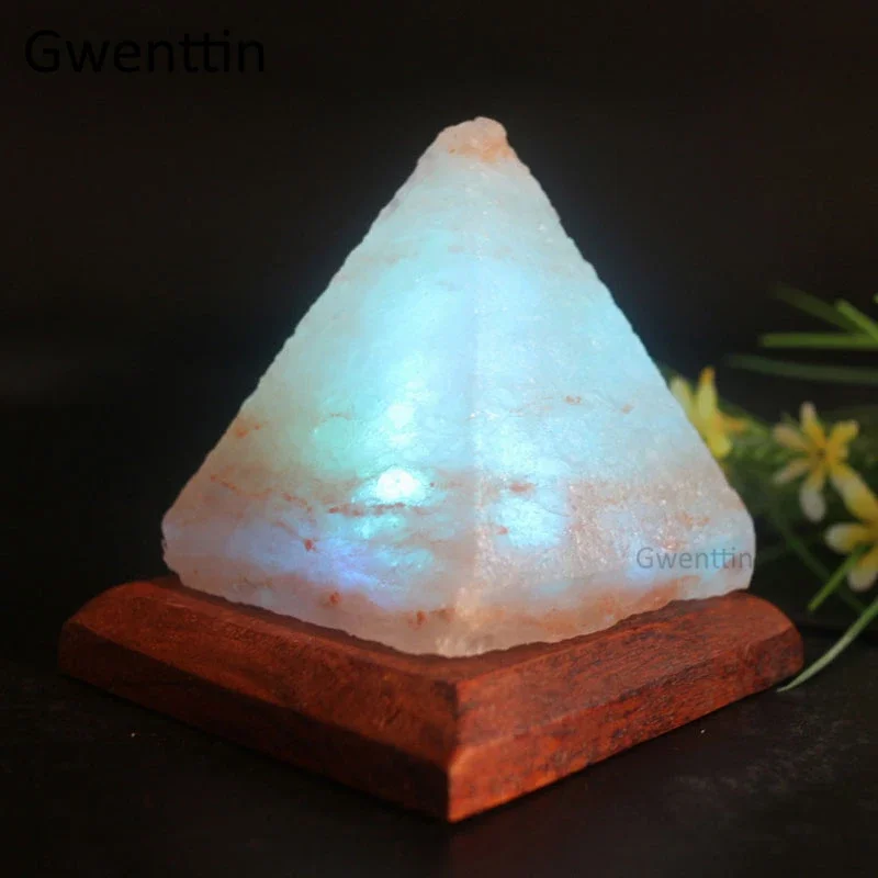 Imagem -03 - Himalayan Natural Crystal Usb Salt Lamp Triângulo Mão Esculpida Purificador Led Night Light Base de Madeira Quarto Lava Lamp