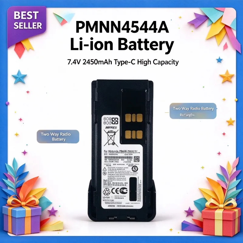 PMNN4544A 7.4V 2450mAh Type-C High Capacity Rechargeable Li-ion Battery for Motorola P8668i P8660 P6620 GP328D+ Two Way Radio