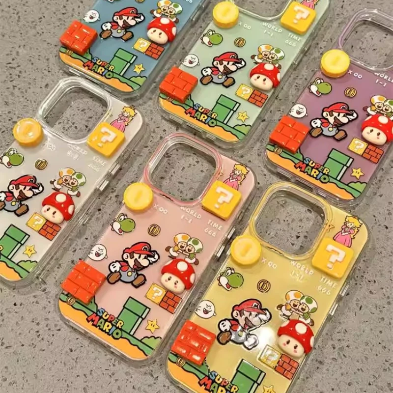 

Cartoon Mario Phone Case Block Style Princess Rescue 3D Game Design for IPhone Lovely Color Matching Cute Holiday Gift for Fans