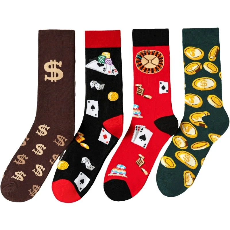 

CHAOZHU 1 Pair European Fashion Gold Icon Dollar Rich Men Socks Good Lucky Gift Socks For Men Women Fashion Crew Sock