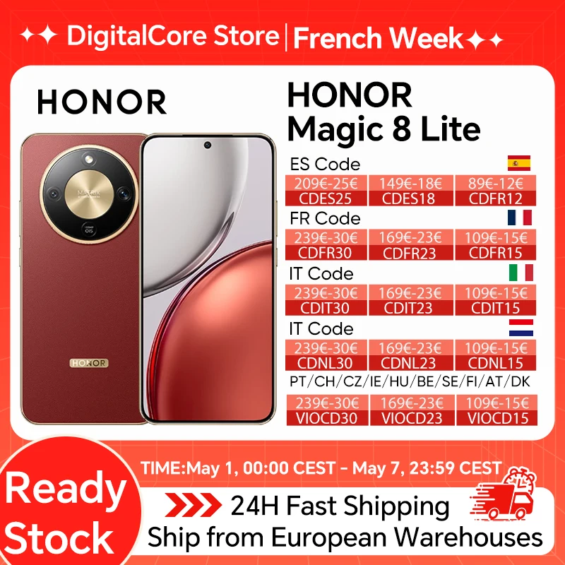 2026 New HONOR Magic8 Lite EU Version 5g Smartphone Android Mobile Phones AMOLED Snapdragon 6 Gen 4 7500mAh 108MP OIS AI Camera