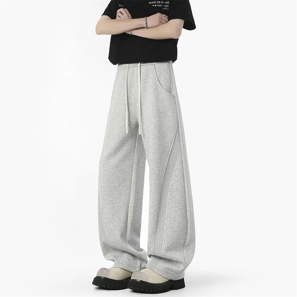 الخريف الرجال نظيفة صالح Sweatpants الكورية الانحناء سكين السراويل الرجال الحد الأدنى مستقيم الساق منتصف الارتفاع واسعة الساق بناطيل طويلة غير رسمية