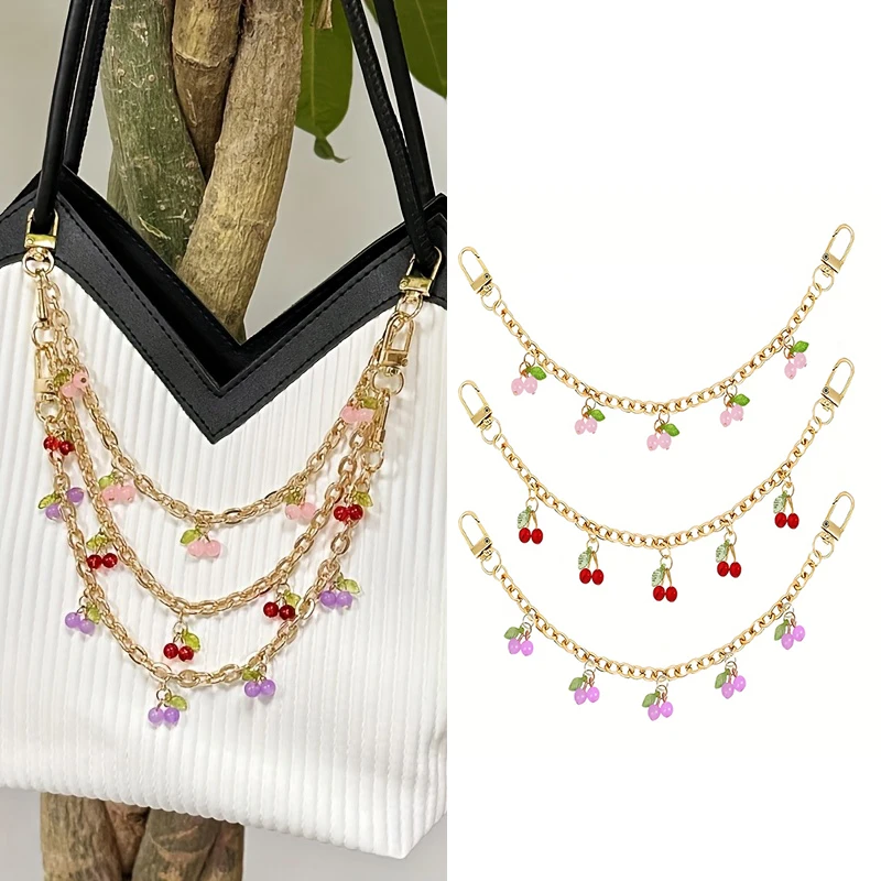 Cadena colgante de aleación de zinc DIY con colgante de cereza, cadena desmontable para ropa y pantalones, cadena de extensión para bolso, accesorios para bolsos