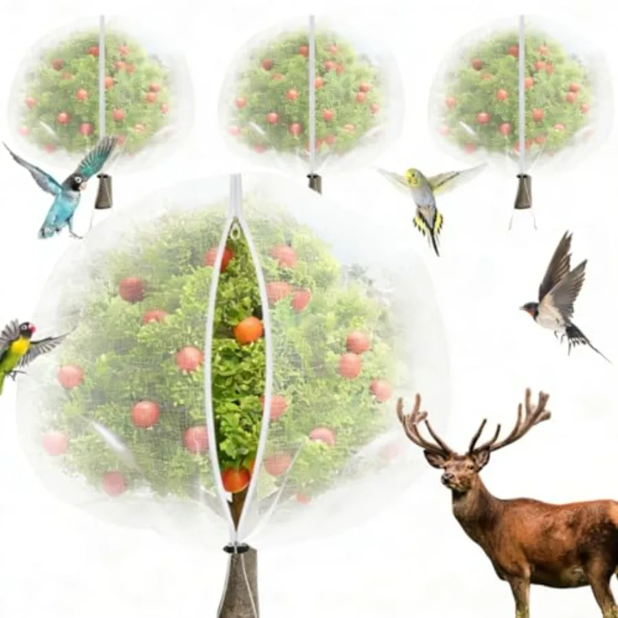

Набор из 4 сеток для фруктовых деревьев 10x10 футов - Защитные сетки от птиц для фруктовых деревьев, многоразовые чехлы для деревьев с завязками, сверхпрочные