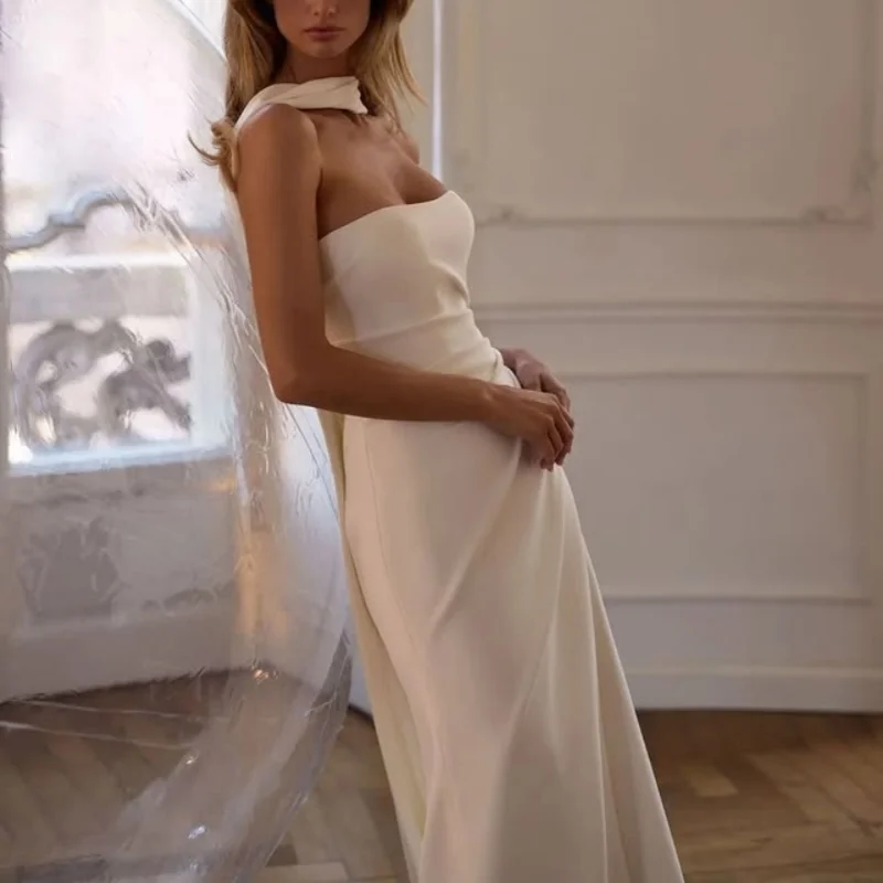 

simple satin white Wedding Dresses decal off-shoulder fishtail Bridal Gowns multi-layer Made Customized