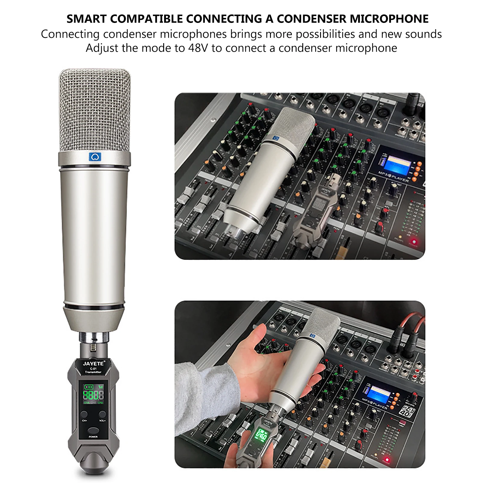 جهاز إرسال واستقبال XLR لاسلكي للميكروفون الديناميكي ، جهاز مزج الصوت ، نظام PA جهاز إرسال XLR لاسلكي قابل لإعادة الشحن