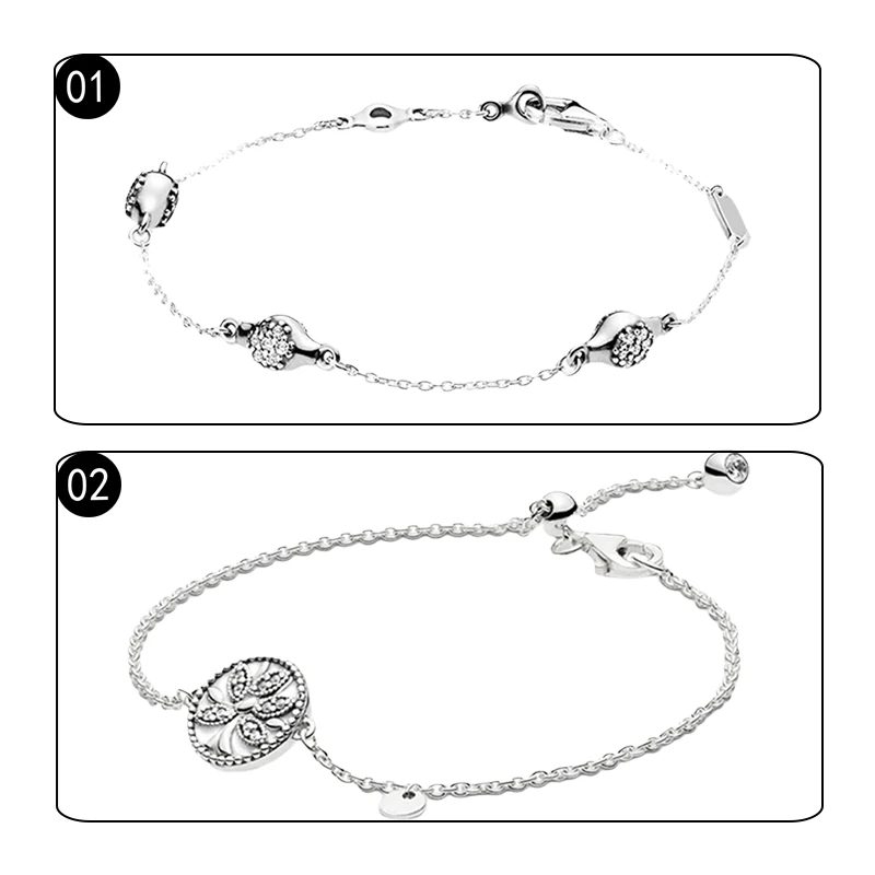 Wrist Link Chain Bracelets For Women Jewelry 925 Sterling Silver Sliding Clasp LOGO Tags 3 Love Pods Tree Of Life Zircon Stones