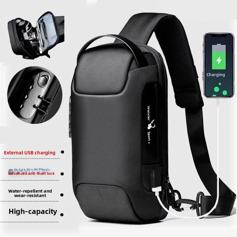 

New Faionable Men's Chest Bag Large Capaci Waterproof Multifunctional Password Single oulder Bag Crossbody Bapa