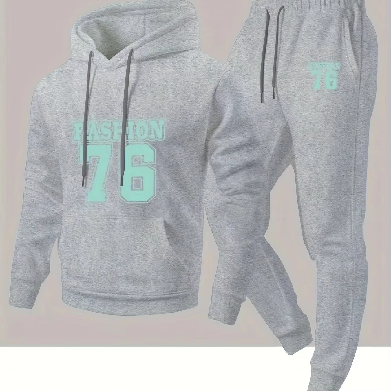 Men's Long-Sleeve Printed Hooded Sweatshirt Two-Piece Sports Set, Casual Fashionable Trendy Suit Set with Sweatshirt