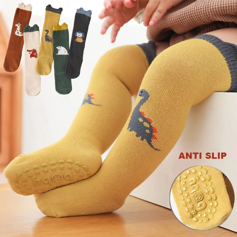 Calcetines largos de algodón por encima de la rodilla para bebés, niños y niñas, medias antideslizantes con bonitos dibujos animados para niños