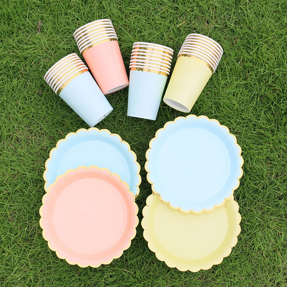 

80 Pcs Paper Plates Cups Party Dinnerware Disposable Supplies Wedding Birthday Celebrations Unique Design Safe Use Visual