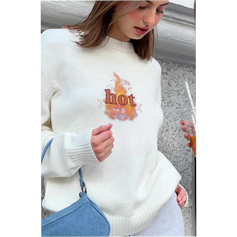 Streetweat Knitted Harajuku Pullovers Casual Hot Graphics Women Men Sweater Autumn Long Sleeve Loose Y2K Clothes White Sweaters