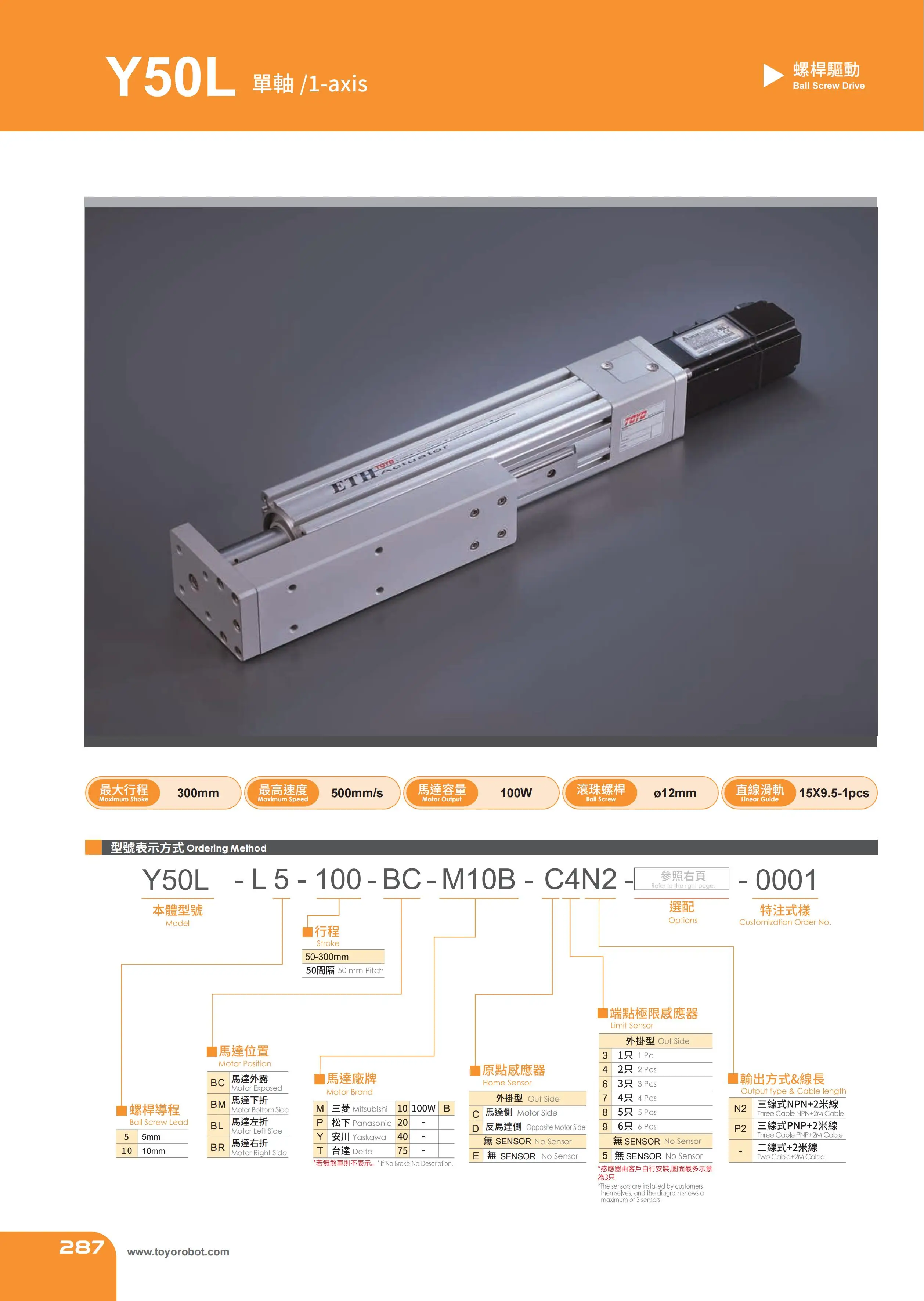 TOYO HIWIN High Precision Linear Custom Screw Slide Automatic Module XYZ Axis Slide Module Y50L Series