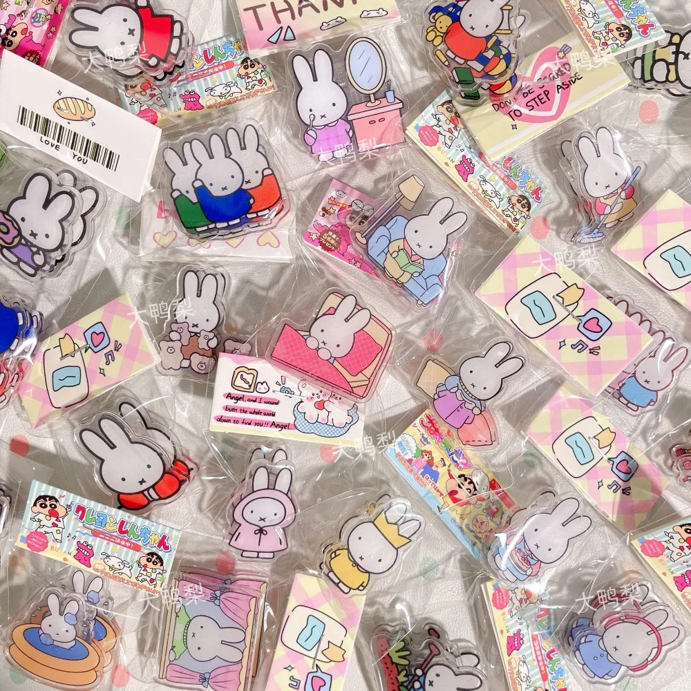 6Pcs Cartoon Miffy Acrylic Double-sided PP Clips 4cm File Organizers Stationery Desk Supplies for Students & Office Use