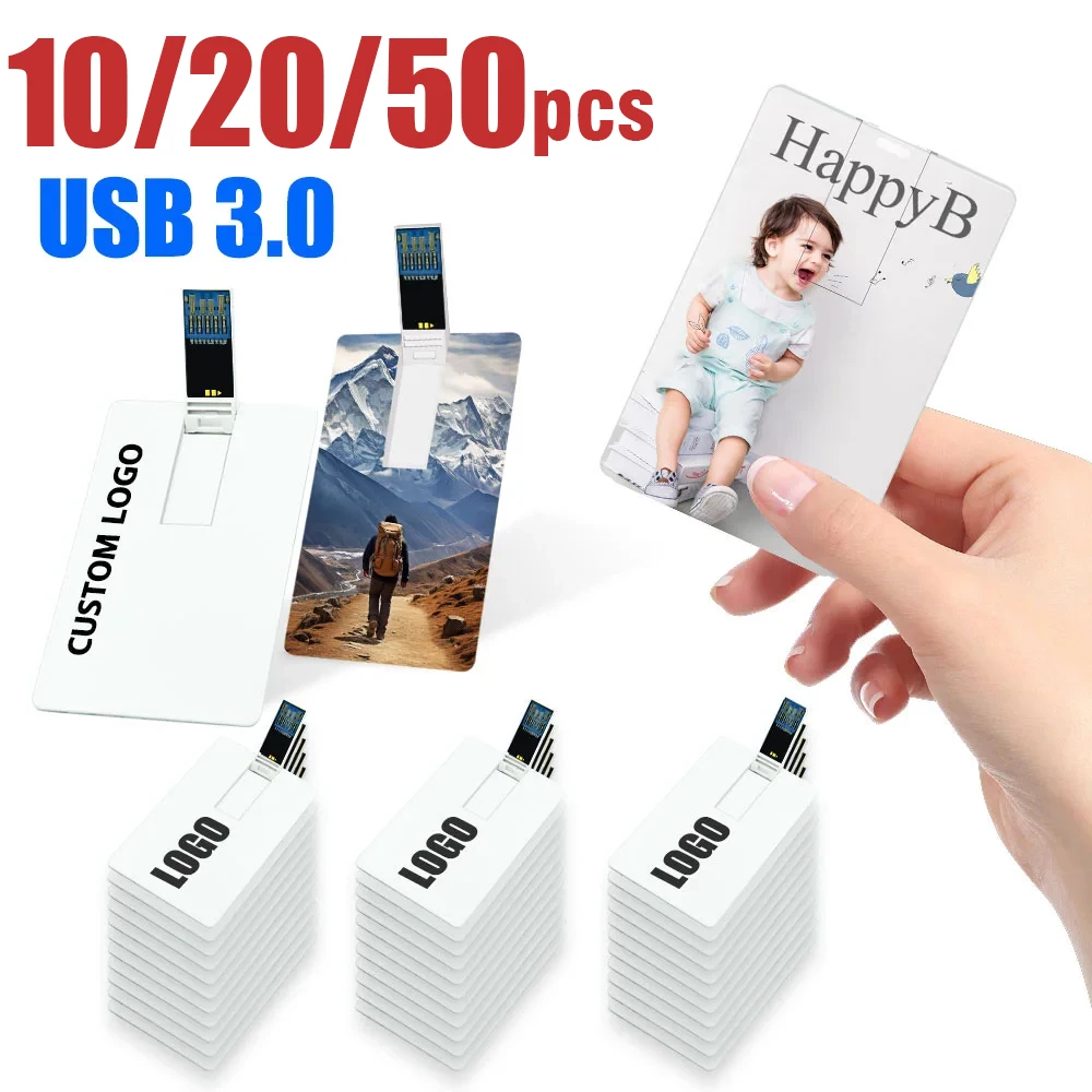 

10/20/50Pcs High-speed USB 3.0 Flash Drive Free Custom Logo 128GB 64GB 32GB Credit Card Pendrive Business Name USB Memory Stick