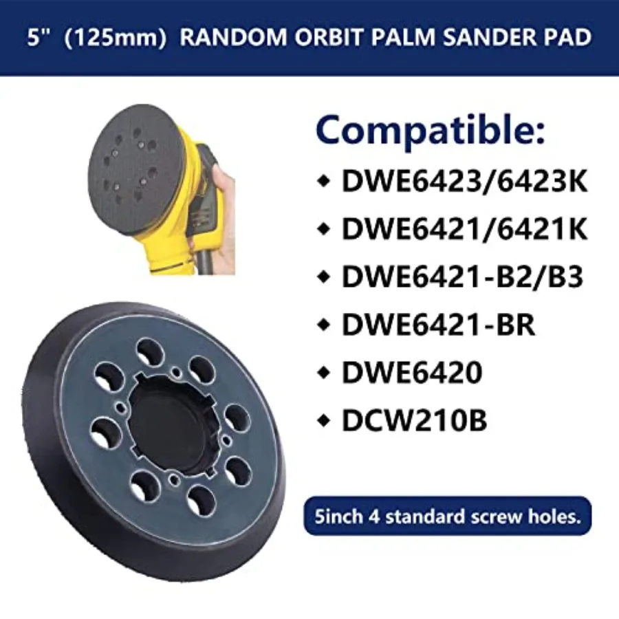 5 inch DWE6423/6423K, DWE6421/6421K, DCW210B Random Orbital Sander Replacement Pad with 5 inch 8 Hole Hook Loop Foam and Sandin