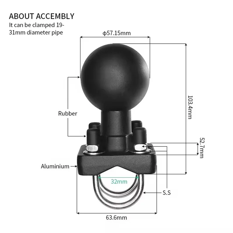 

Шаровая головка 2,25 дюйма с шаровым основанием с двойным U-образным болтом для рельсов диаметром 1–1,25 дюйма — размер D для креплений Ram