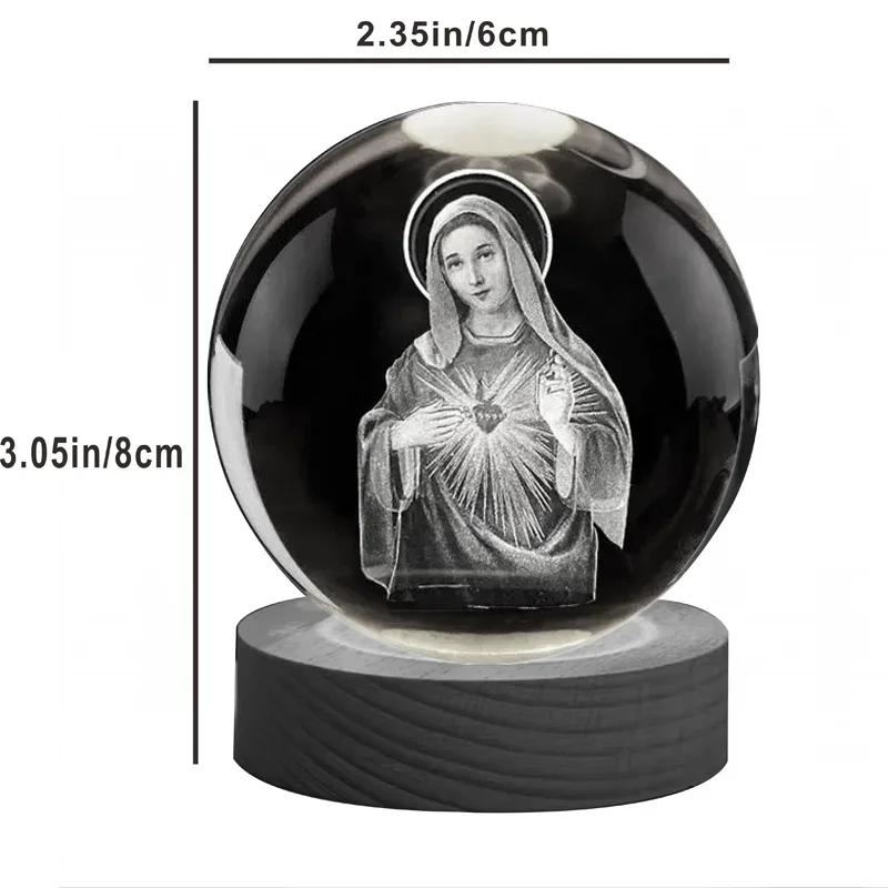 3D Virgin Mary Laser Engrave Crystal Ball Colorful Night Light ,Religious Gifts For Women's Birthdays, Maria Christmas Decoratio