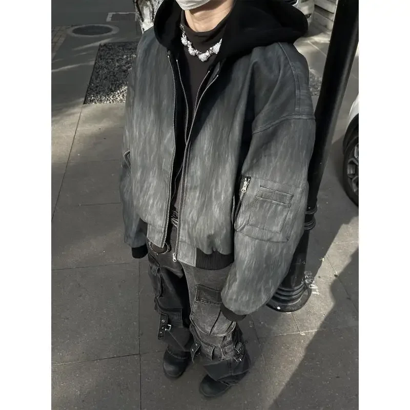 

New Hooded Leather Men American Retro Loose Versatile for Men