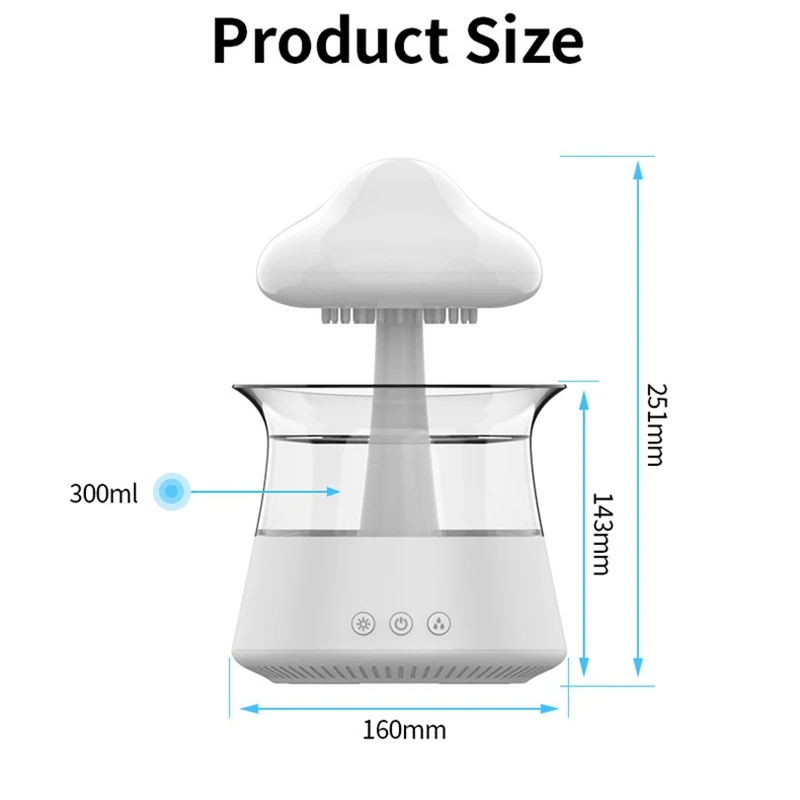 Rain Cloud Humidifier Diffuser With Remote,Water Drip Waterfall Lamp Mushroom Rain Sounds White Noise Air Humidifiers Durable