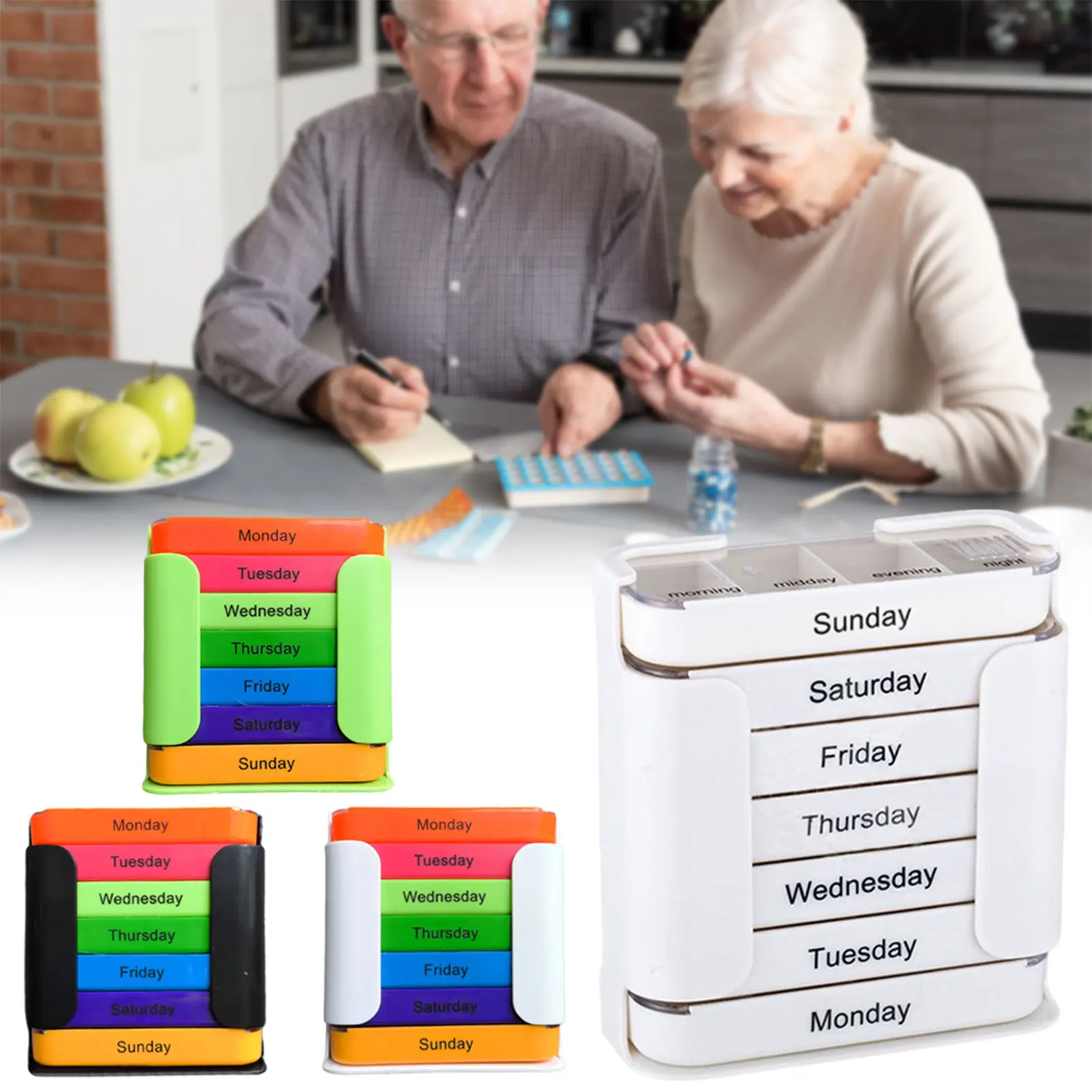 

Multi Compartments Pill-Box 7 Day Medication Organiser 28 Compartments Towers Pillbox 4 Times A Day Weekly Reminder Medication